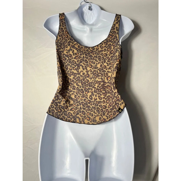 Vull Sport Y2K Tie Wrap Cropped Tank Top S Brown Leopard‎ Print - Picture 2 of 6